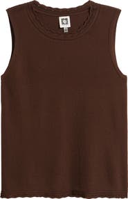 Anne Klein Scallop Trim Sleeveless Sweater