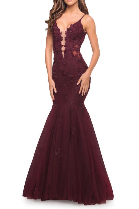 Tulle and Lace Mermaid Gown in Jewel Tones
