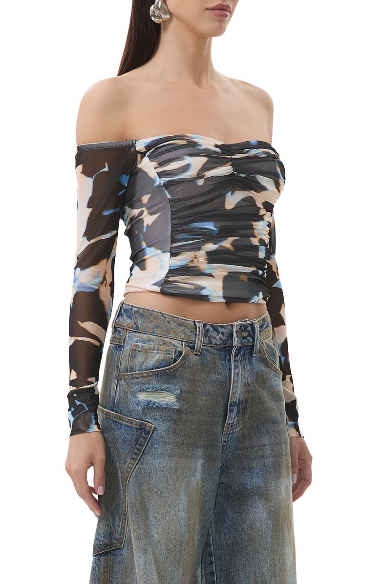 AFRM Odilla Printed Off the Shoulder Mesh Top, Main, color, Shadow Floral