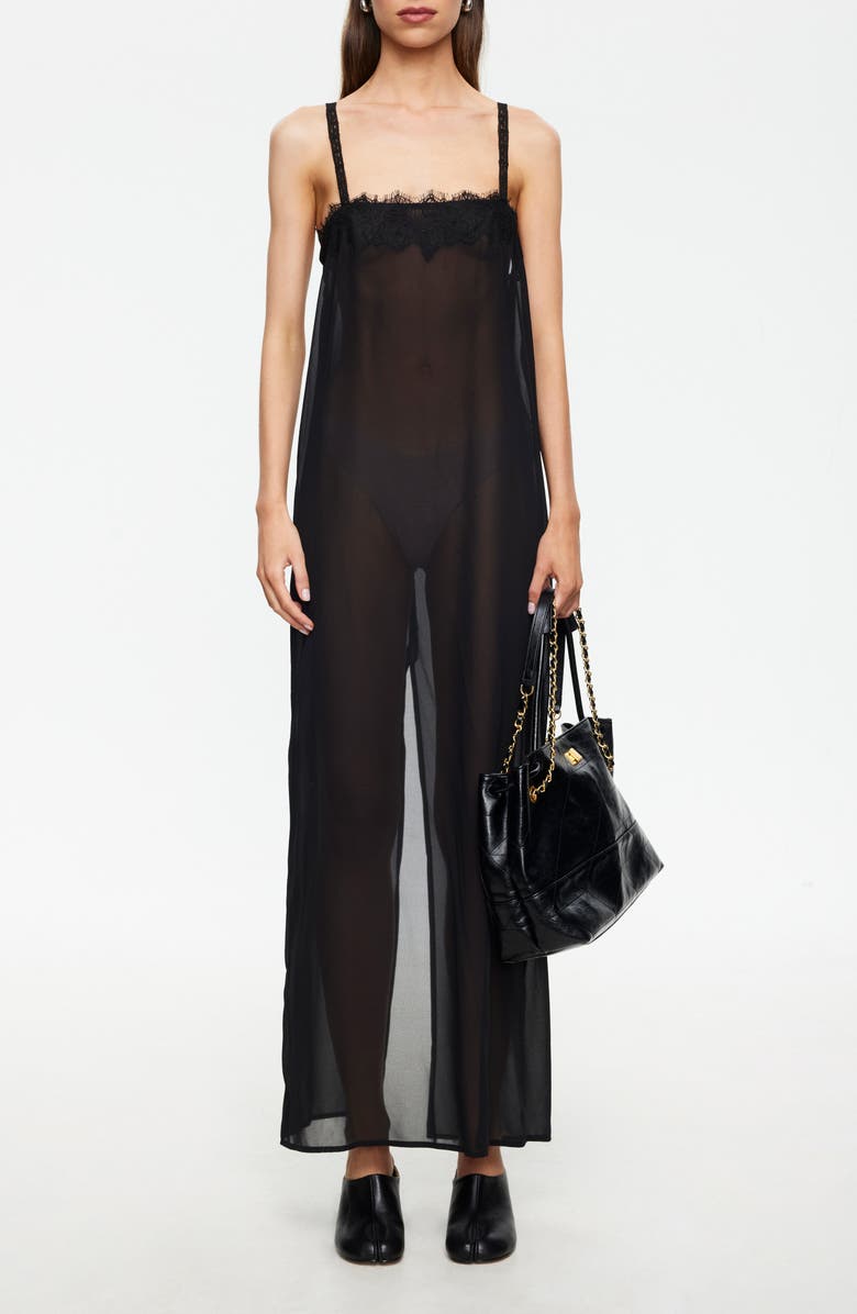LIONESS Glacial Sheer Maxi Dress, Main, color, Noir