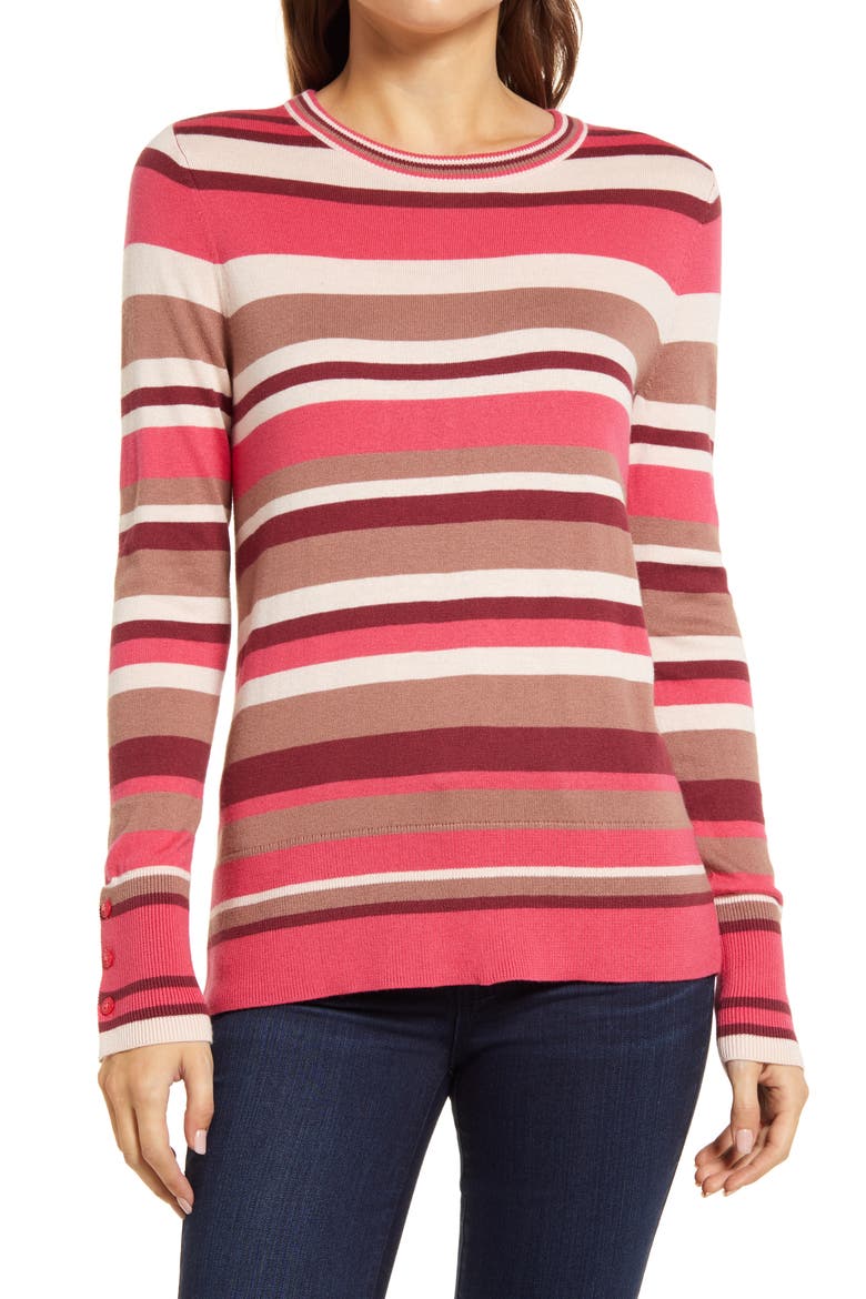 Crewneck Sweater, Main, color, PINK MULTI STRIPE