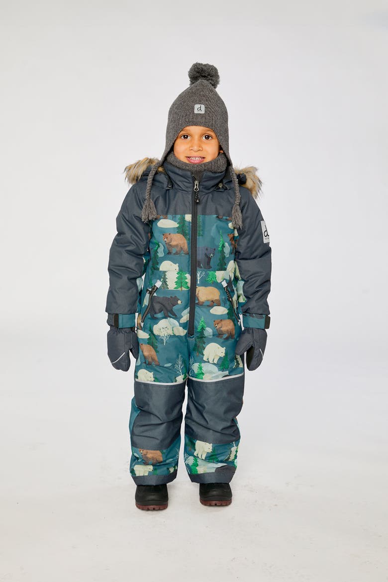 Discover Bear Detachable Hood One Piece Snowsuit, Alternate, color, Blue Bear Print