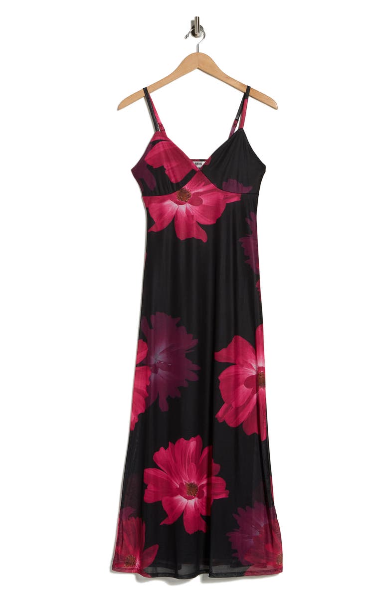 Madden Girl Floral Mesh Maxi Slipdress, Alternate, color, Black/ Fuschia