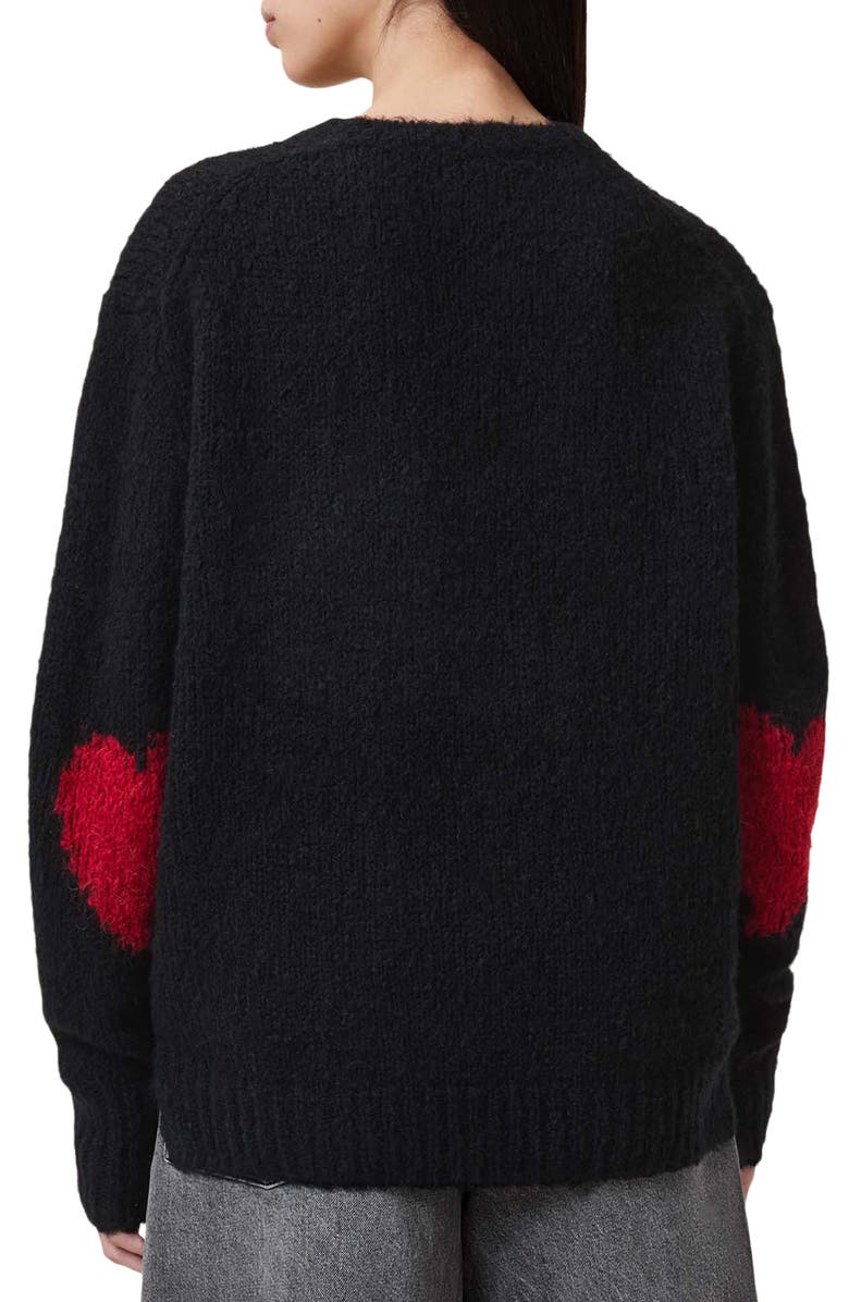 AllSaints Luv Heart Intarsia Crewneck Sweater, Alternate, color, Black/ Red
