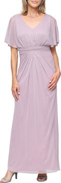 SL FASHIONS Glitter Flutter Sleeve Mesh Gown