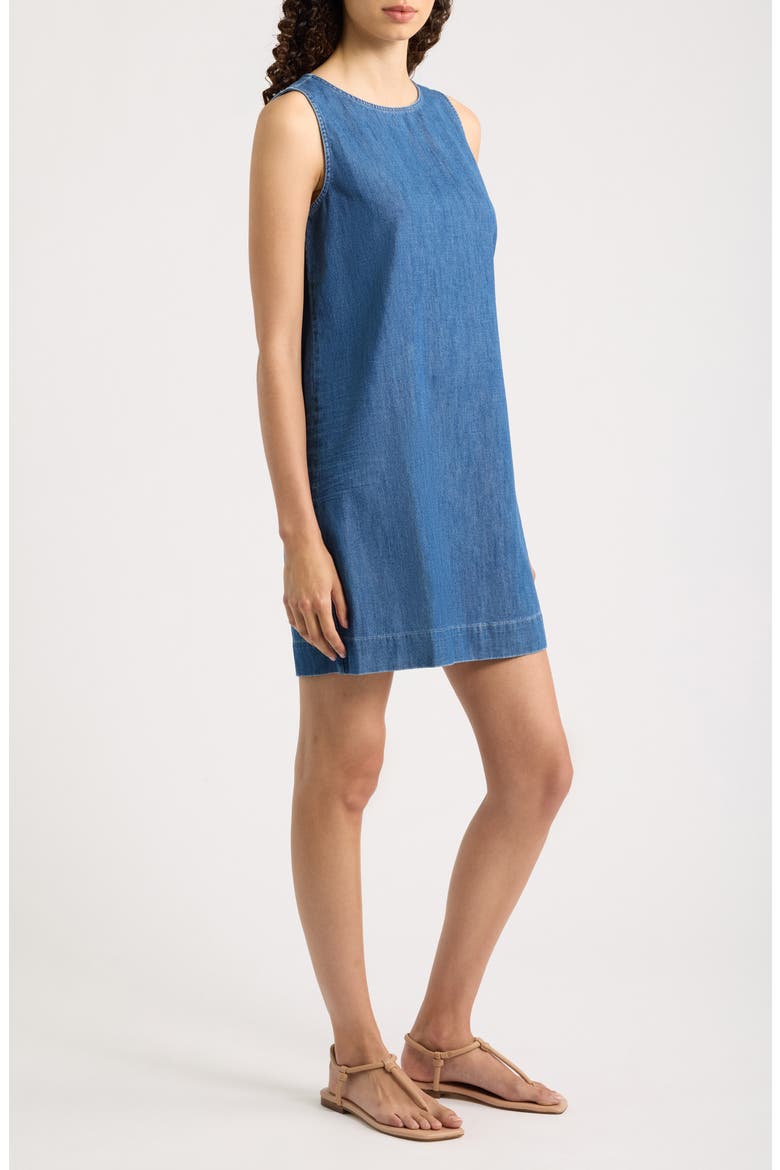 Shell Sleeveless Denim Shift Dress, Alternate, color, DISTRESSED INDIGO WASHED DENIM