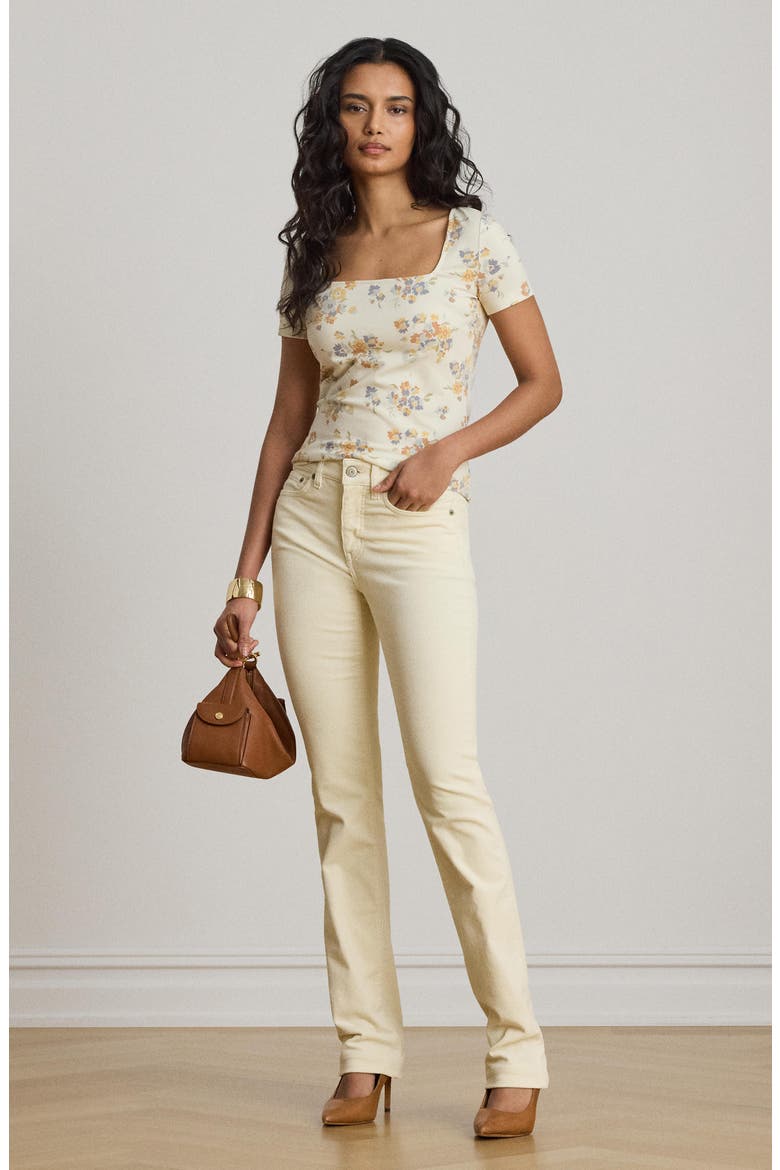 Floral Square Neck Stretch Cotton Jersey Top, Alternate, color, CREAM/ MULTI