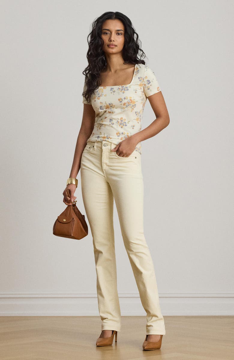 Lauren Ralph Lauren Floral Square Neck Stretch Cotton Jersey Top, Alternate, color, Cream/ Multi