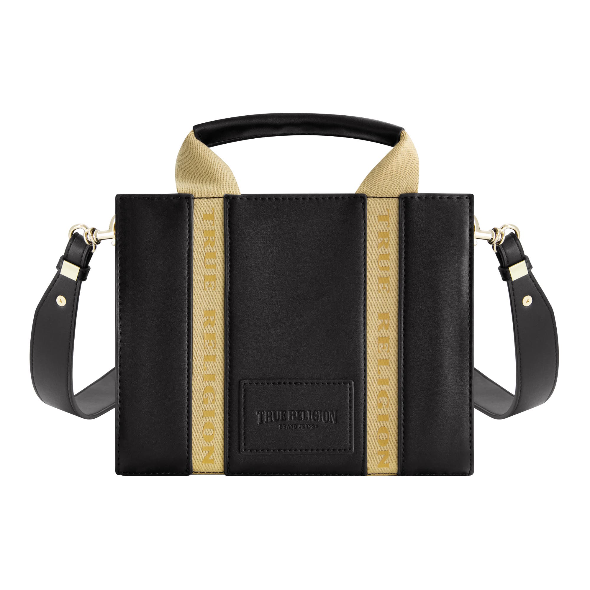 True Religion Licensed Faux Leather Mini Tote Bag with Branded Straps, Alternate, color, Black