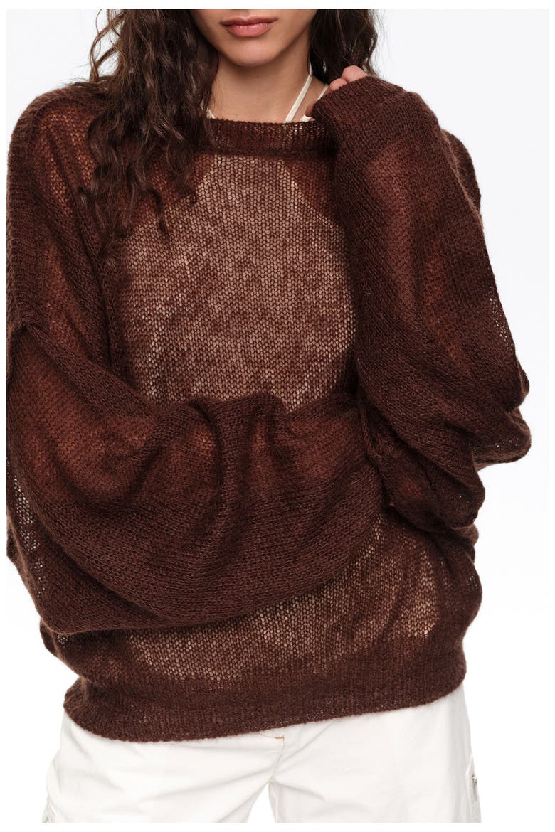 Mohair boat neck sweater, Alternate, color, BROWN