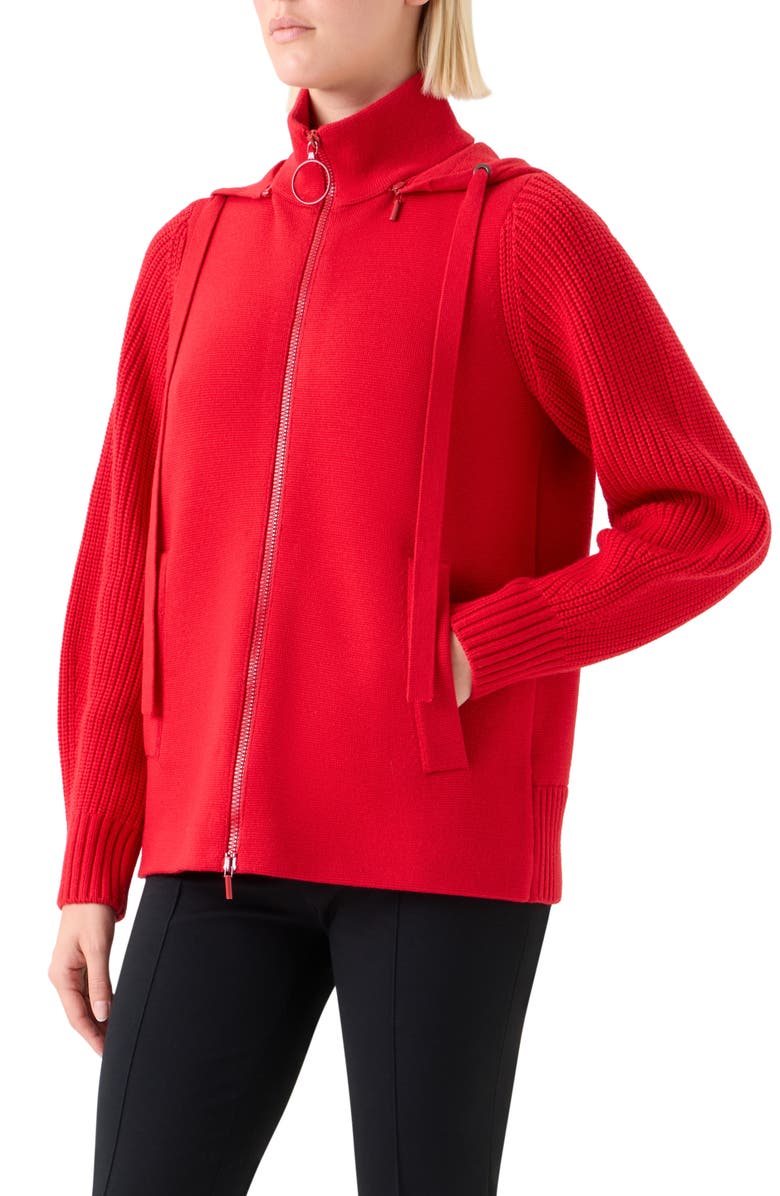 Akris punto Merino Wool Blend Hooded Zip Cardigan, Alternate, color, Vermillion