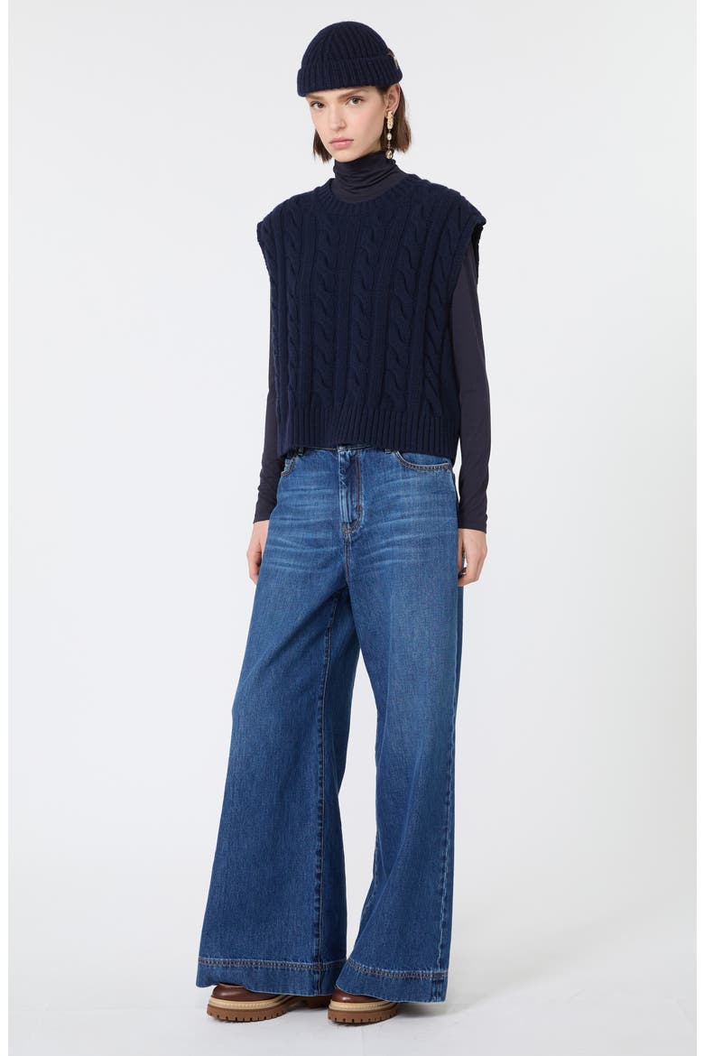 Turtleneck Jersey Top, Alternate, color, NAVY