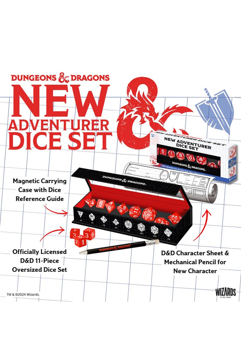 D&D New Adventurer Dice Set, Red 11 Oversized Rpg Dice, Alternate, color, Red