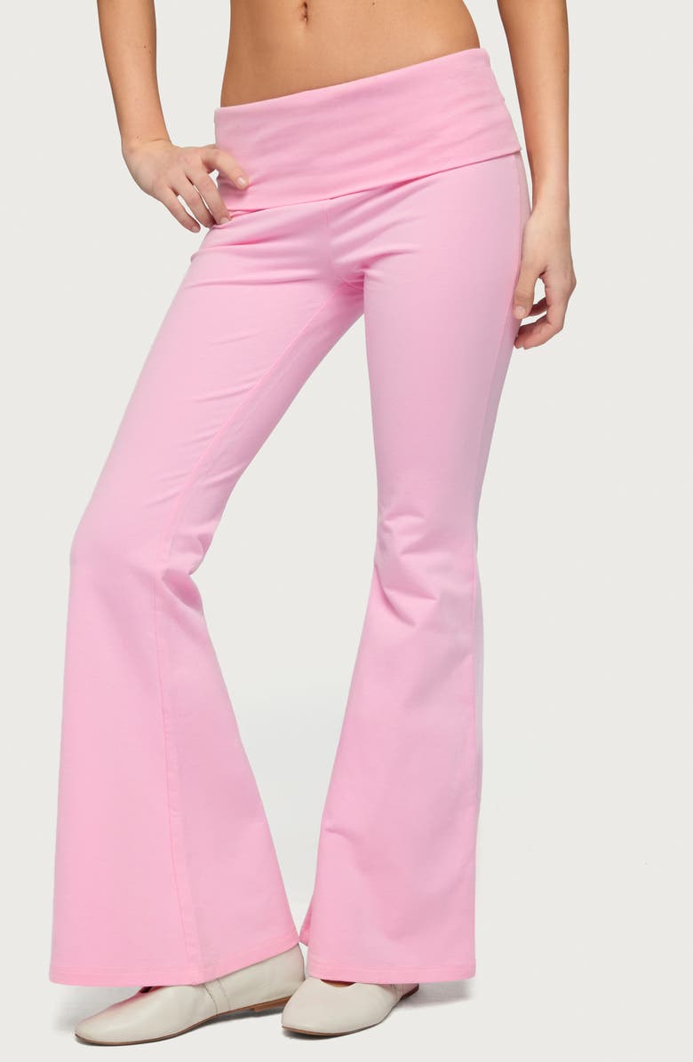 EDIKTED Naomi Foldover Flare Pants, Alternate, color, Light-Pink