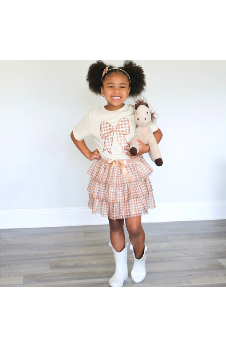 Sweet Wink Gingham Bow Patch Short Sleeve T-Shirt, Alternate, color, Natural