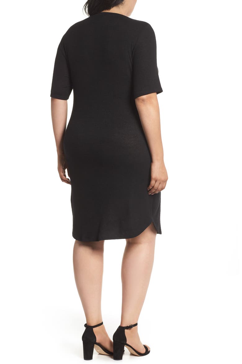 Off-Duty Tie Front Knit Dress, Alternate, color, BLACK