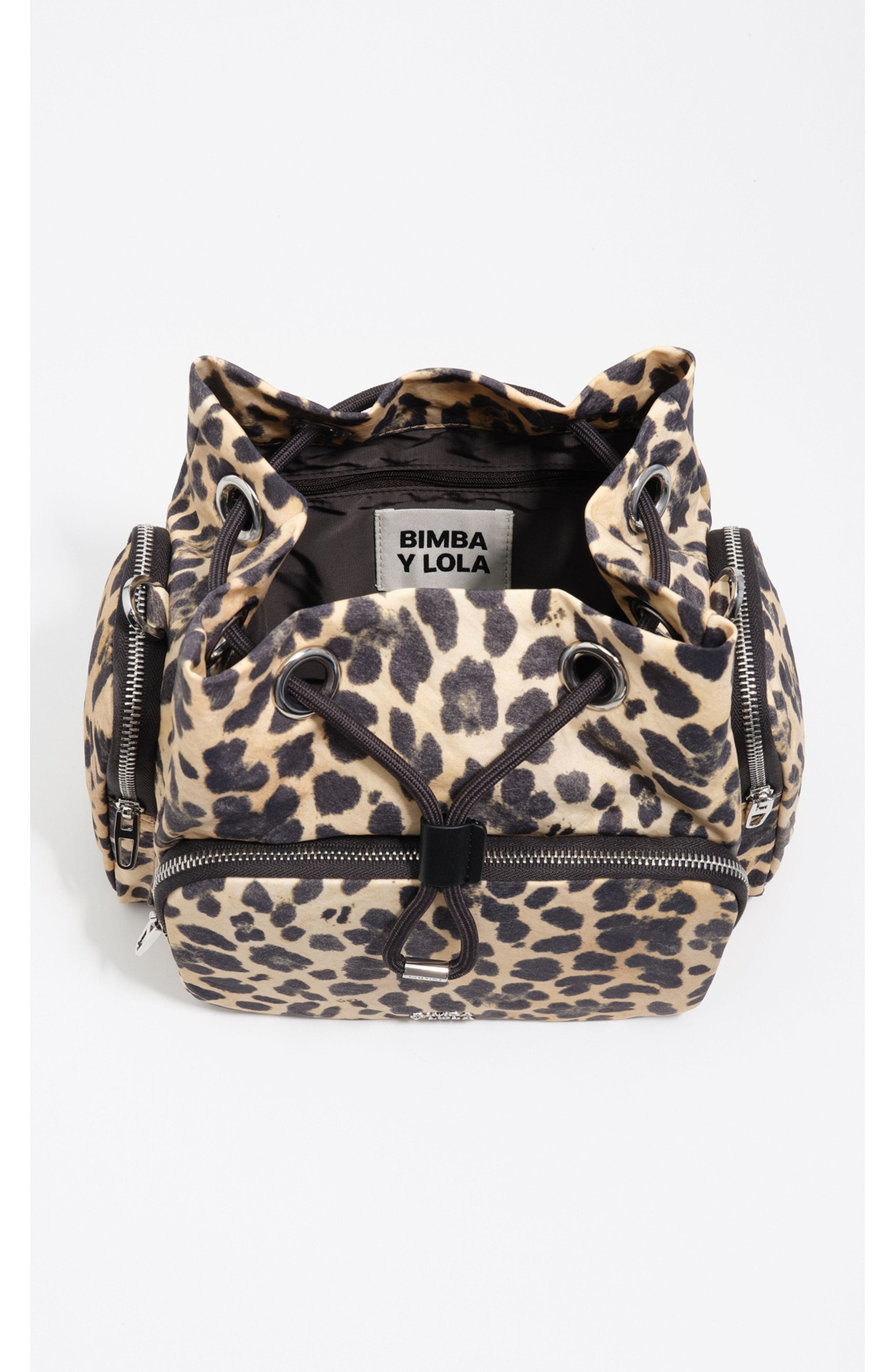 Bimba y Lola Leopard Nylon Pocket Bucket Bag, Alternate, color, Leopard Natural