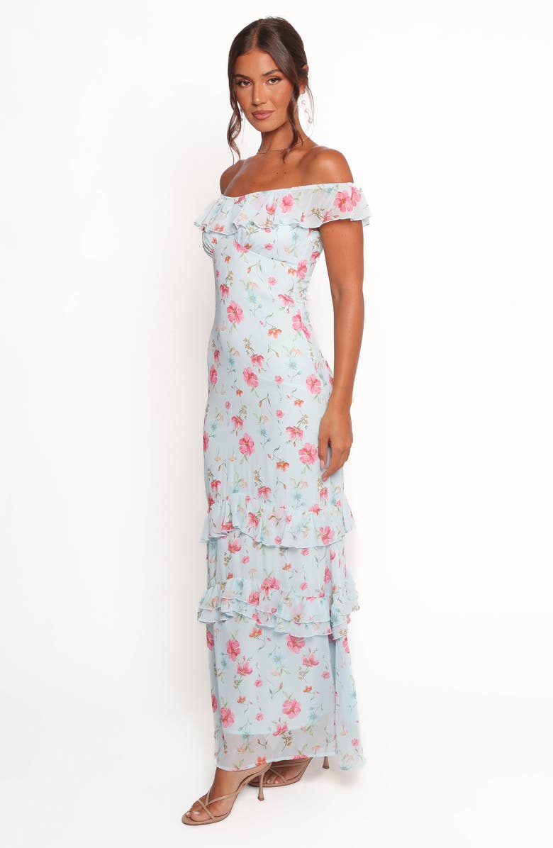 Petal & Pup Irelynn Off the Shoulder Maxi Dress, Alternate, color, Blue Floral