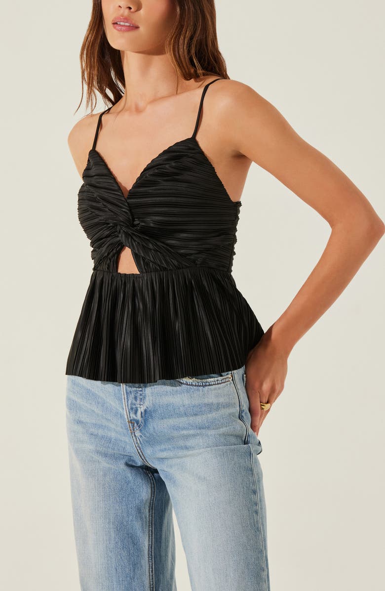 ASTR the Label Twist Front Plissé Camisole, Alternate, color, Black