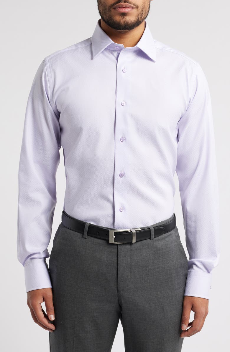 David Donahue Trim Fit Check Cotton Dress Shirt, Main, color, Lilac