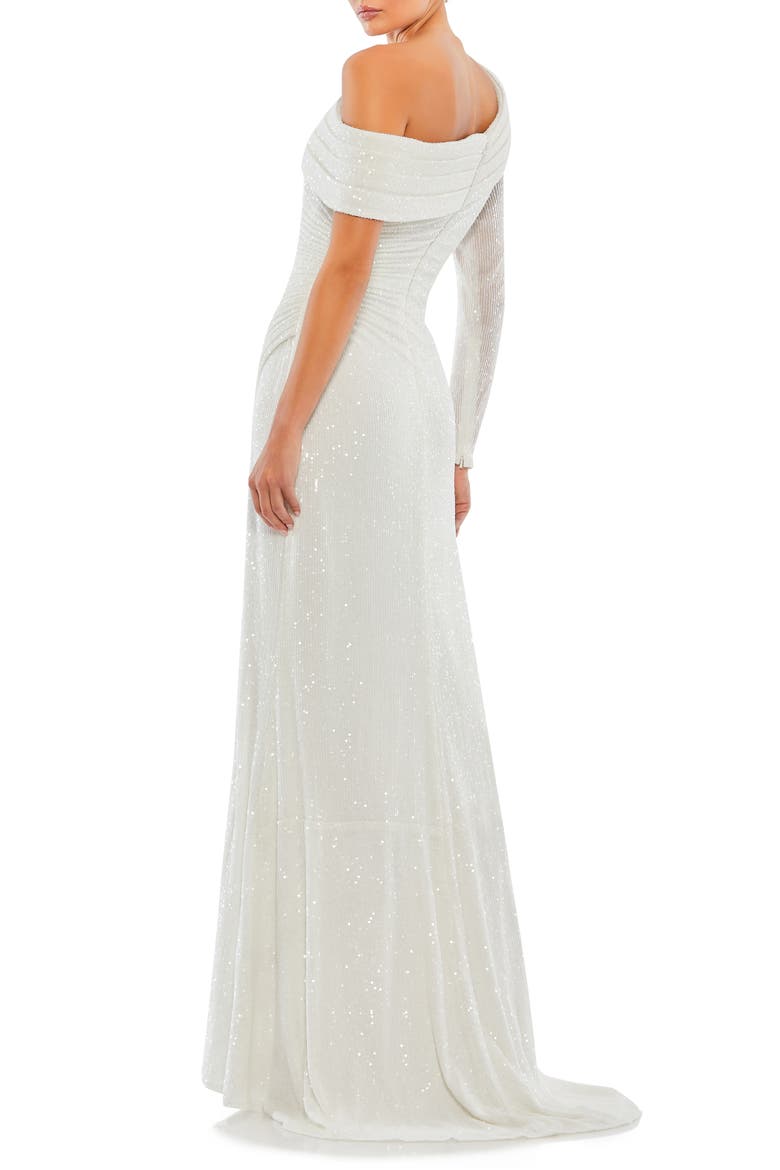 Sequined Drop Shoulder Faux Wrap Gown, Alternate, color, WHITE