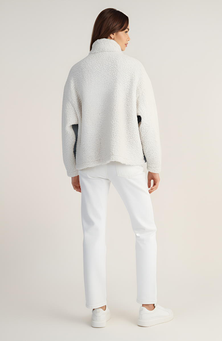 Modenaire Denim Jacket with Faux Shearling Collar and Contrast Trim, Alternate, color, Light Blue Denim