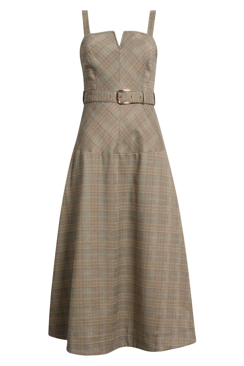 Plaid Sleeveless Belted Midi Dress, Alternate, color, BEIGE