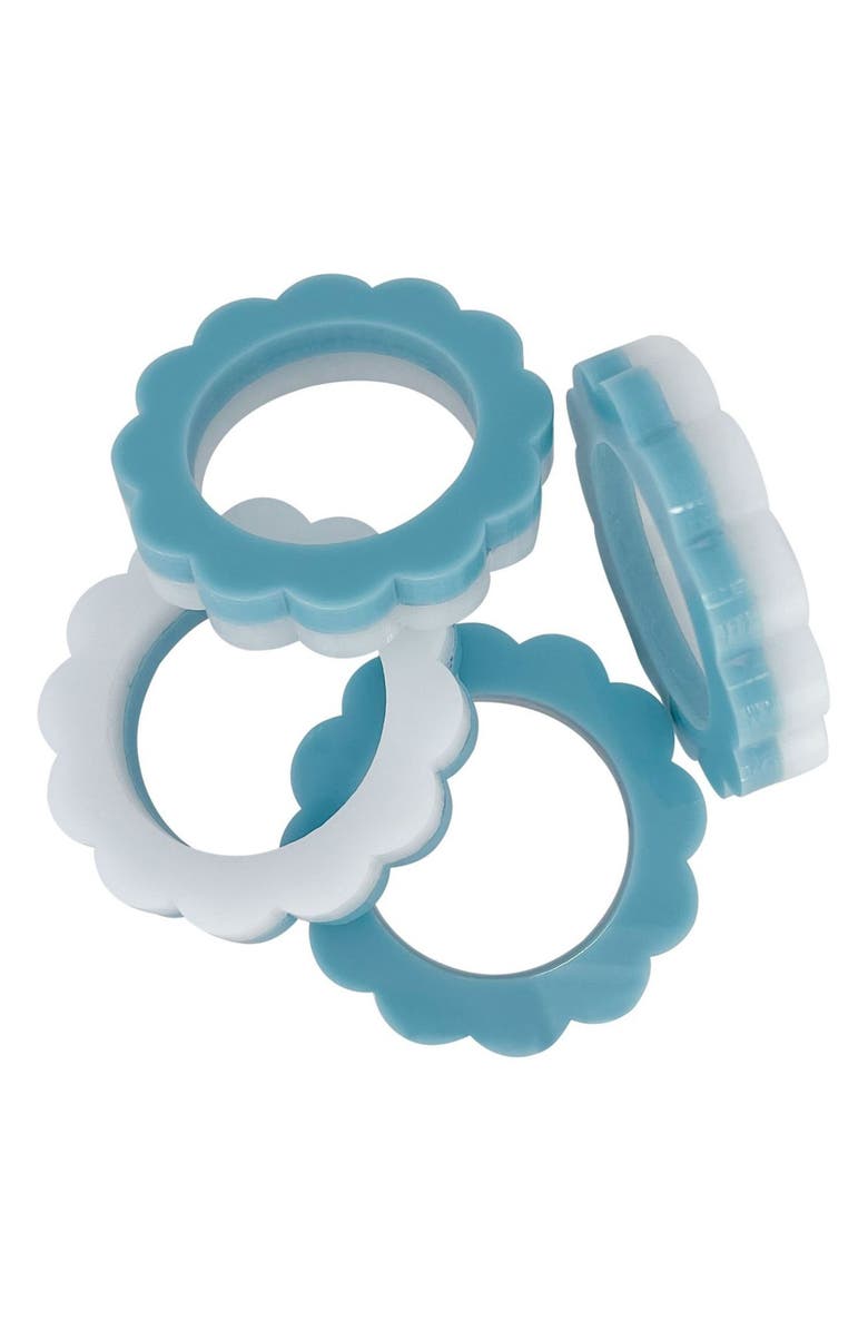 Mariposa Scallop Set of 4 Napkin Rings, Alternate, color, Teal And White