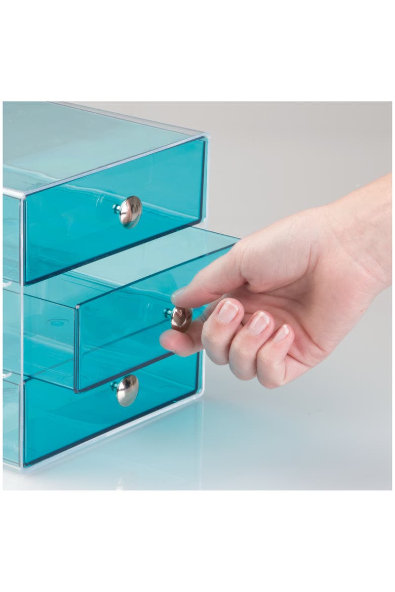 Stackable 3-Drawer Vanity Makeup Organizer - Aqua, Alternate, color, Aqua