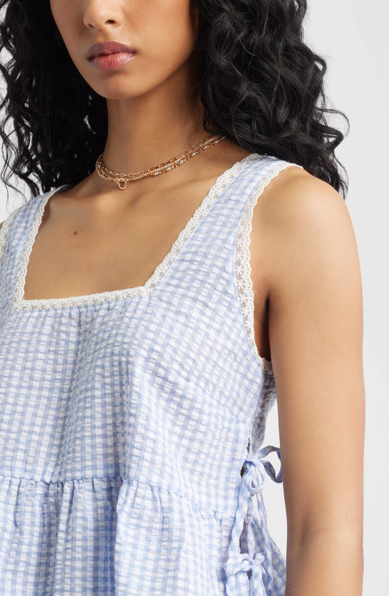 BP. Gingham Side Tie Tank, Alternate, color, Blue Helena Gingham