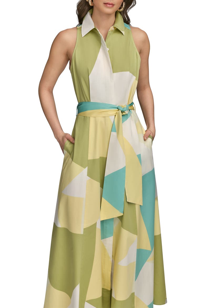 Abstract Print Sleeveless Stretch Cotton Maxi Shirtdress, Alternate, color, KIWI MULTI