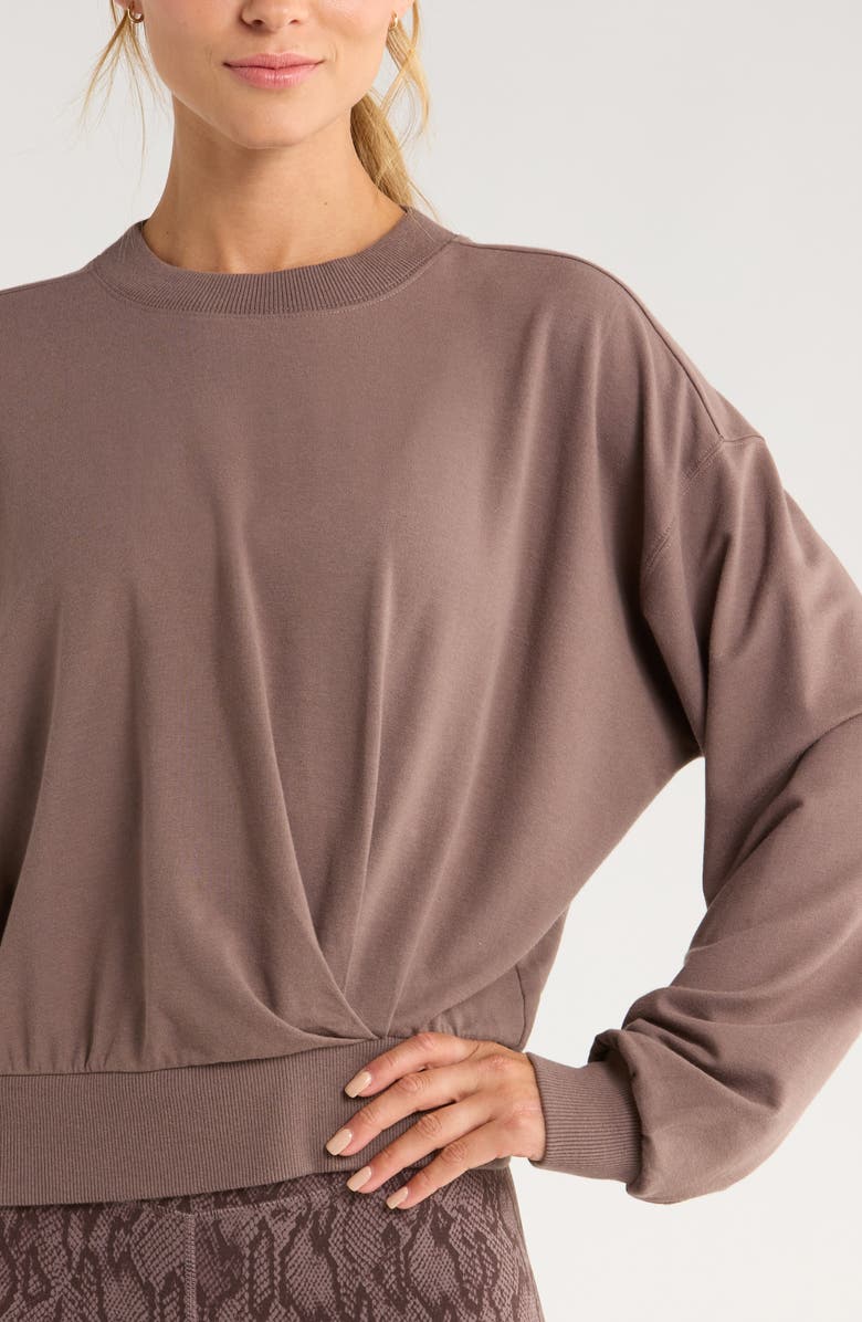 Zella Luxe Terry Pleated Pullover, Alternate, color, Grey Plum