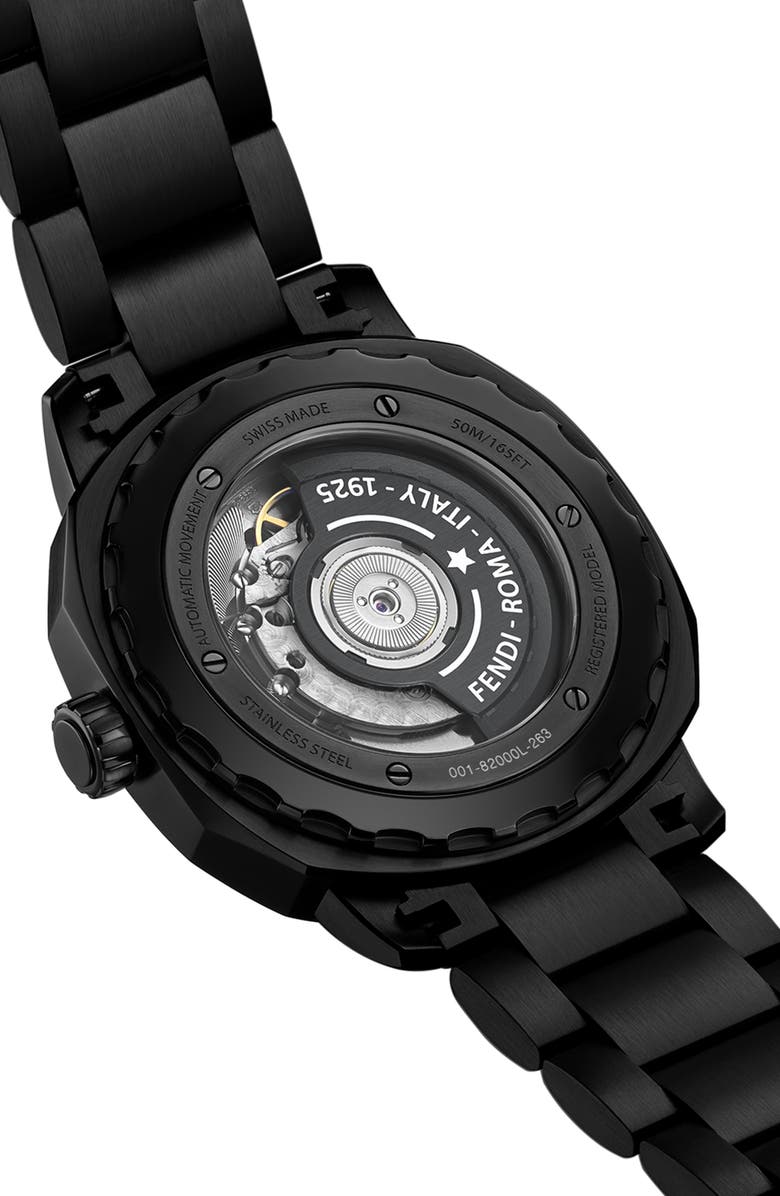 Fendi Selleria Automatic Opalin Bracelet Watch, 42mm, Alternate, color, Black