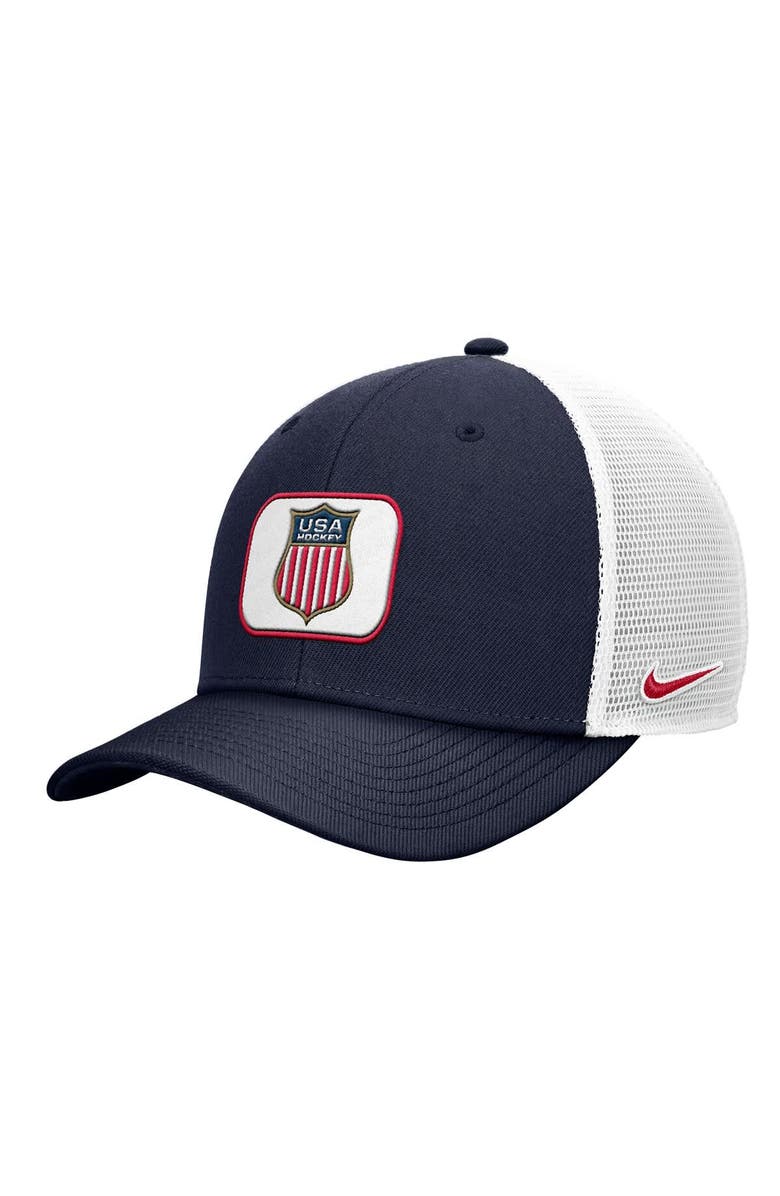 Nike Men's Nike Navy/White US Hockey Crest Rise Trucker Adjustable Hat, Main, color, Navy
