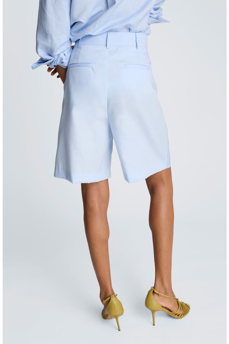 Pleated Linen Bermuda Shorts, Alternate, color, BLUE DAWN