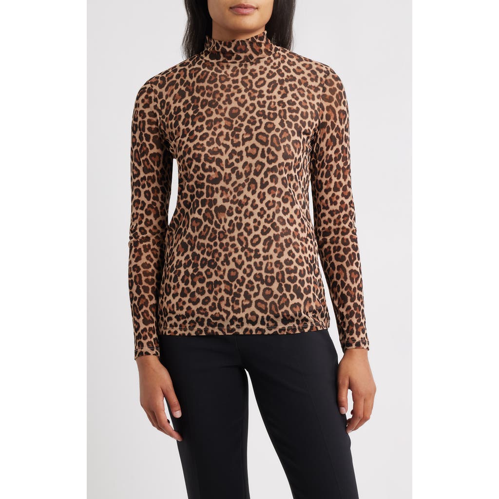 Anne Klein Long Sleeve Mock Neck Top In Animal Print