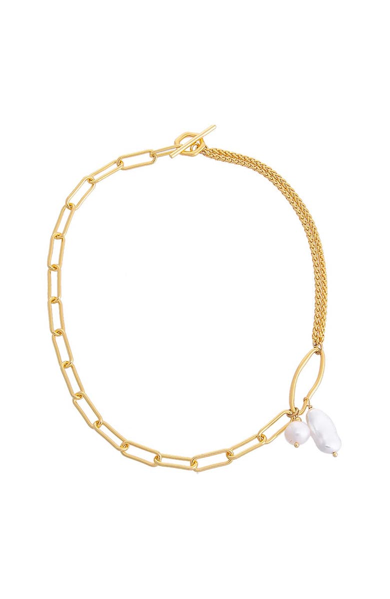 BY ADINA EDEN Dangling Pearl Mixed Chain Toggle Necklace, Main, color, 