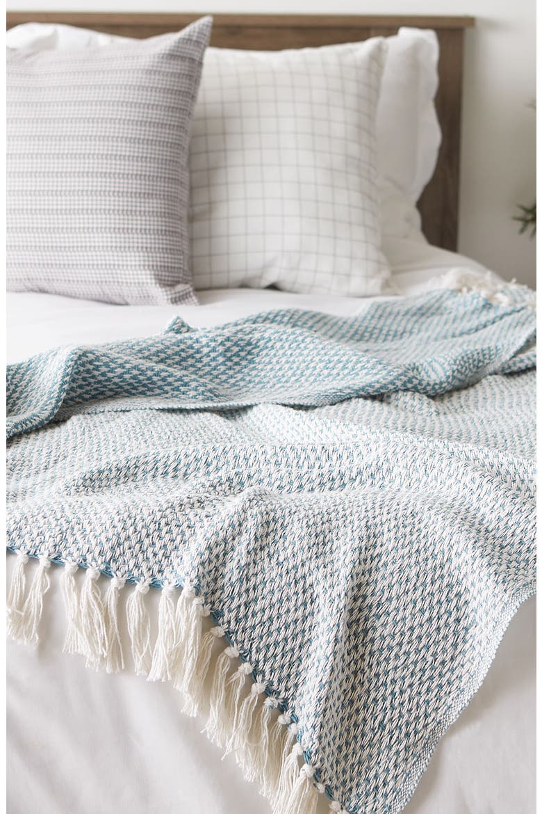 Tassel Woven Cotton Throw Blanket, Alternate, color, BLUE