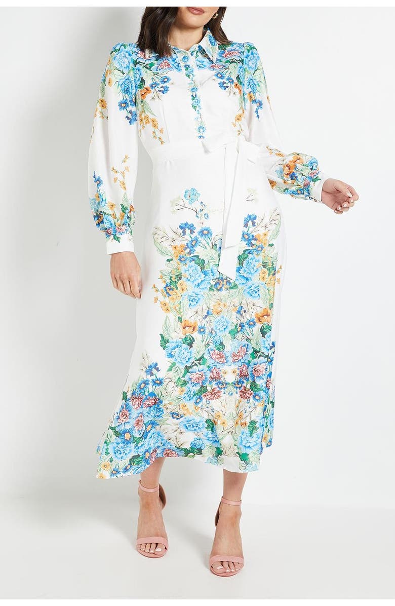Wallis Floral Western Belted Midi Shirt Dress, Alternate, color, Ivory