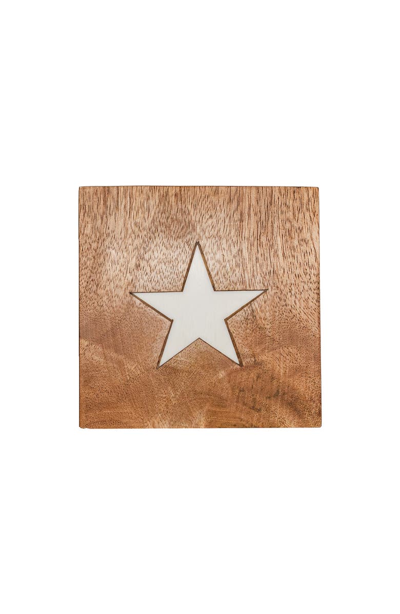 Foreside Home and Garden Set of 4 Stars & Stripes Coasters Mango Wood & Resin, Alternate, color, Brown