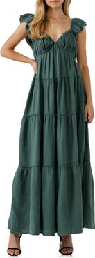 Free the Roses Sweetheart Neck Cotton Gauze Tiered Maxi Dress