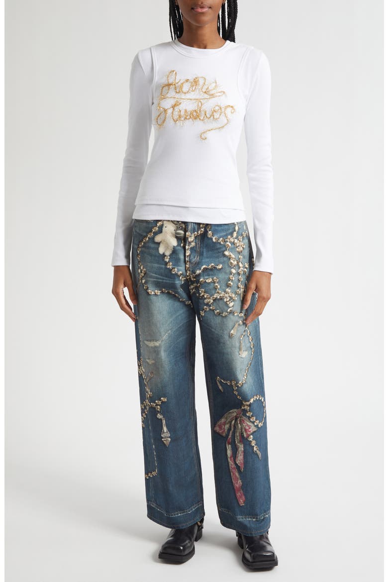 Elga Tinsel Logo Rib Long Sleeve Layered T-Shirt, Alternate, color, OPTIC WHITE