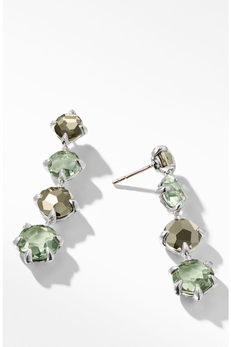 Chatelaine® Drop Earrings with Blue Topaz, Alternate, color, STERLNG SILVER/ PRASIOLITE