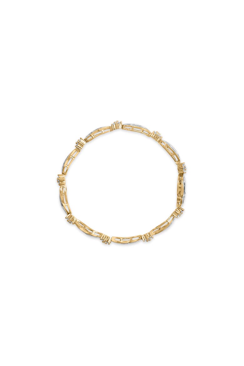 10K Yellow and White Gold 3.00 Cttw Diamond Cluster and Wave Link Bracelet, Alternate, color, Yellow
