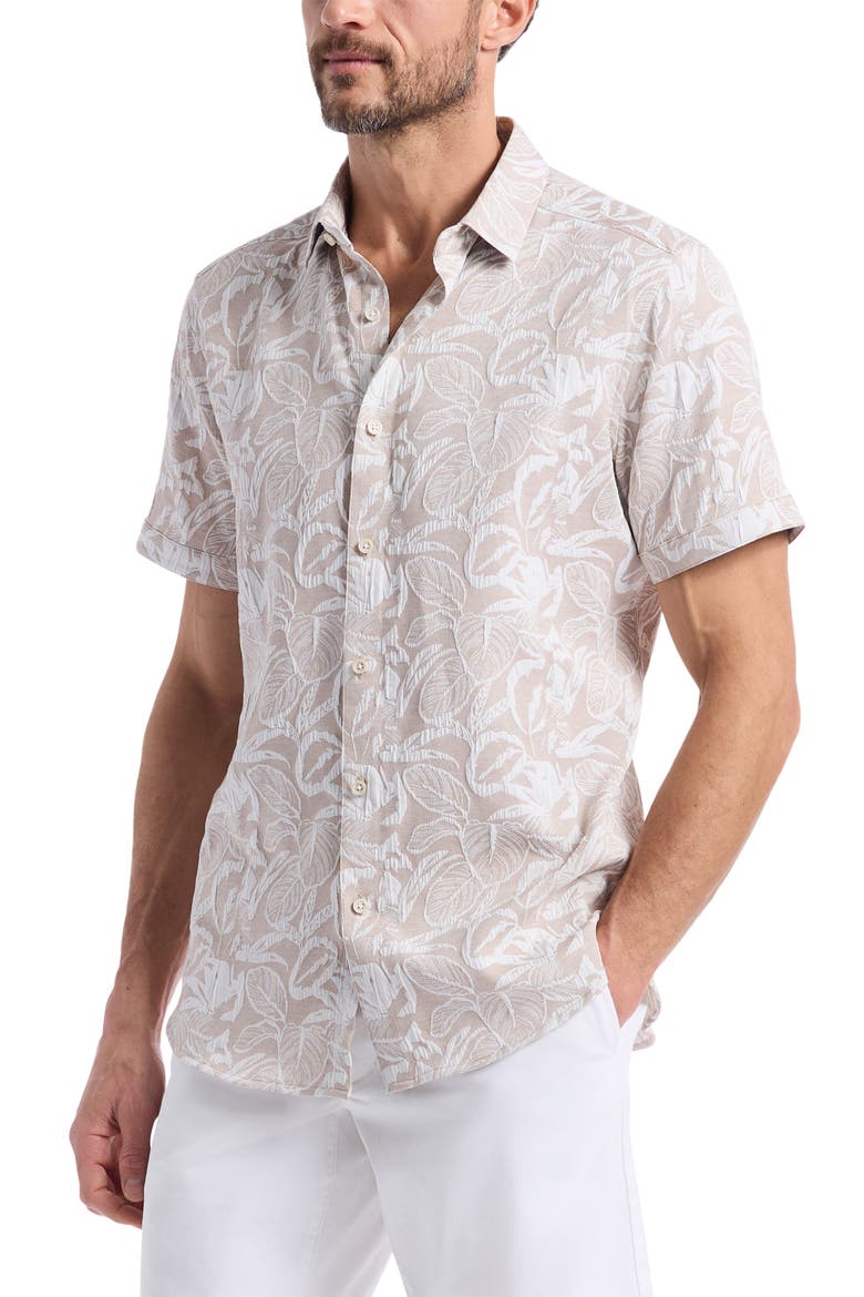 Santa Monica Texture Short Sleeve Button-Up Shirt, Alternate, color, KHAKI
