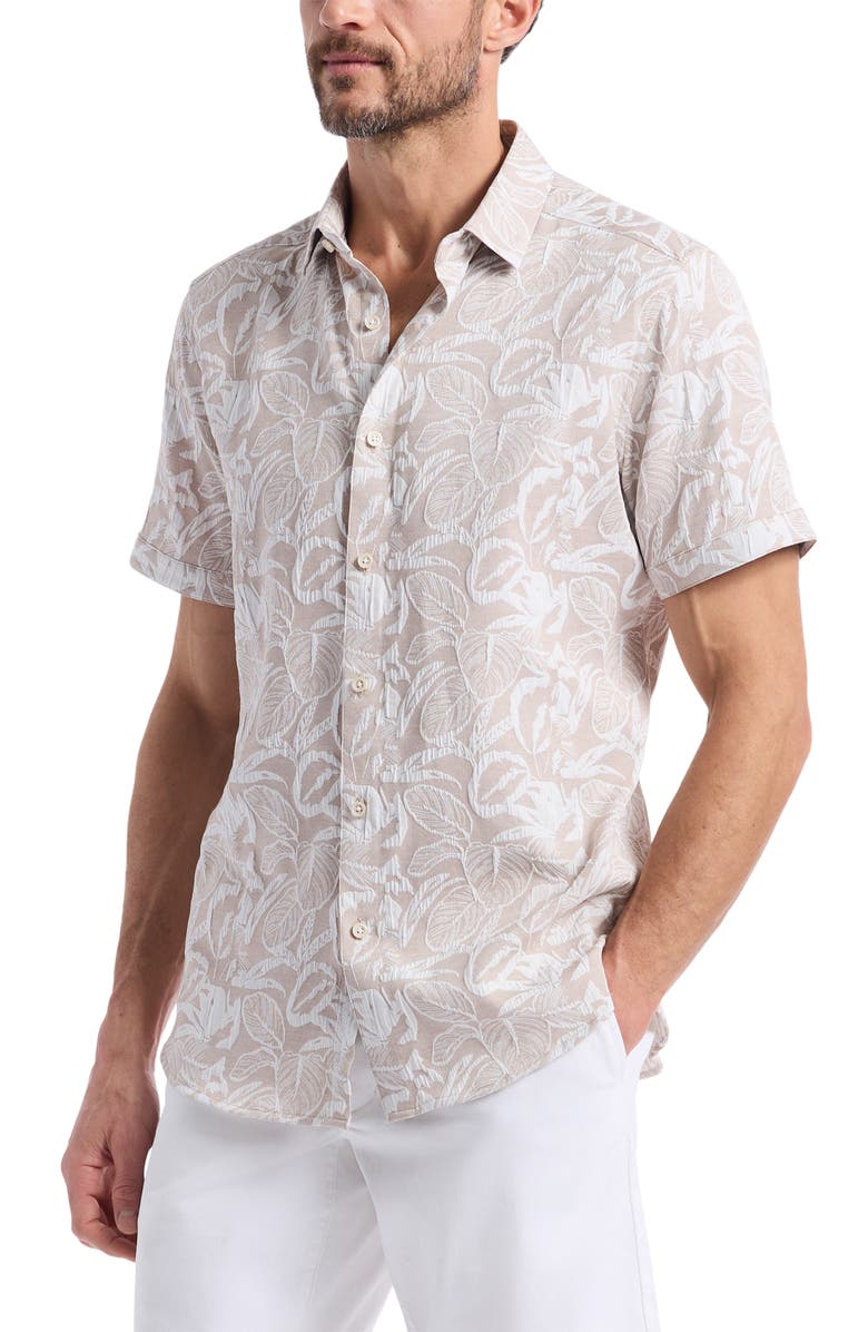 Robert Graham Santa Monica Texture Short Sleeve Button-Up Shirt, Alternate, color, Khaki