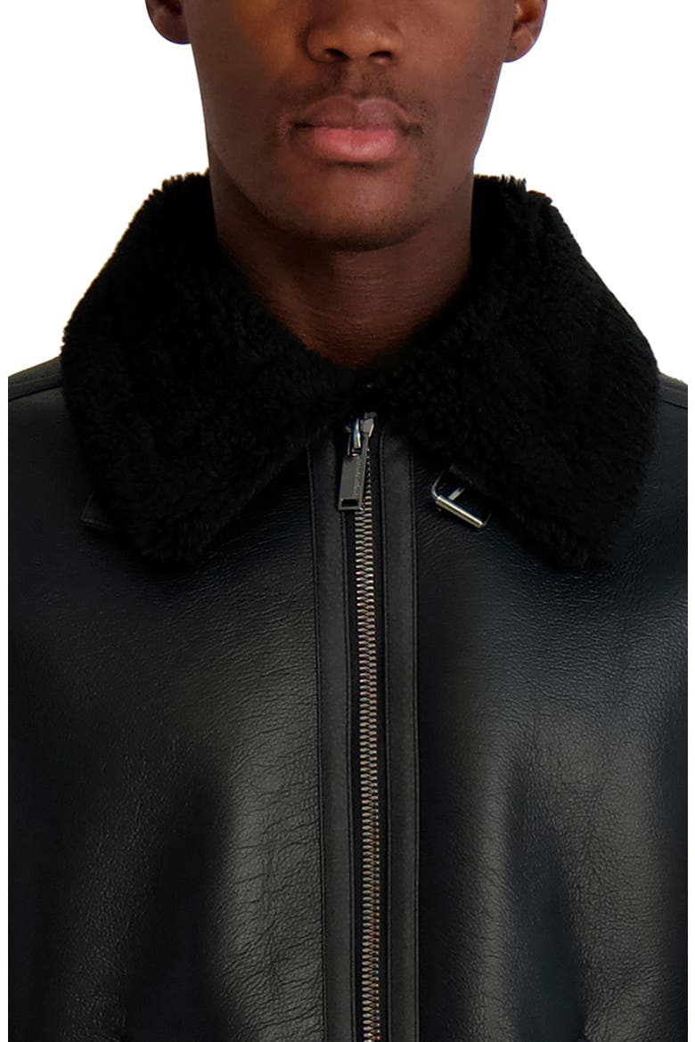 Faux Leather & Faux Shearling Jacket, Alternate, color, BLACK