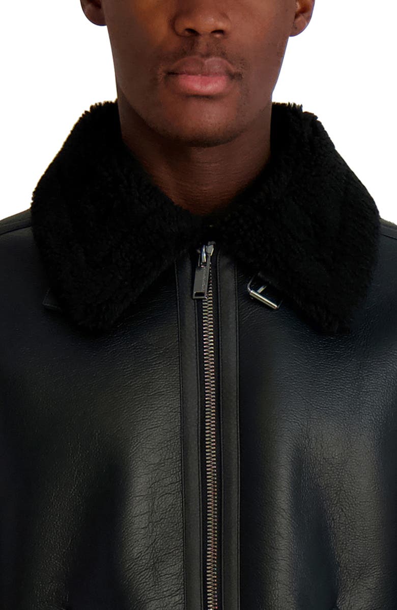 KARL LAGERFELD Faux Leather & Faux Shearling Jacket, Alternate, color, Black