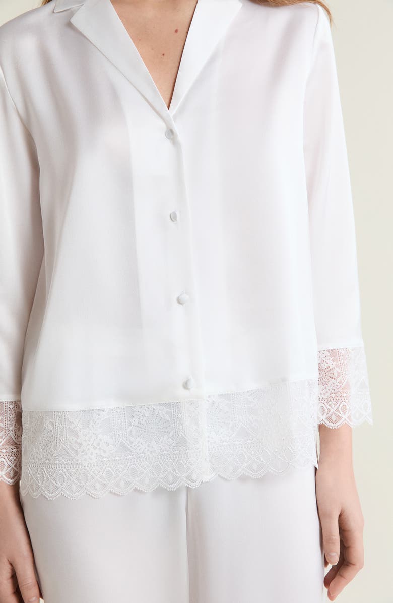 Etam Rencontre Lace Trim Chemise Button-Up Pajama Shirt, Alternate, color, White