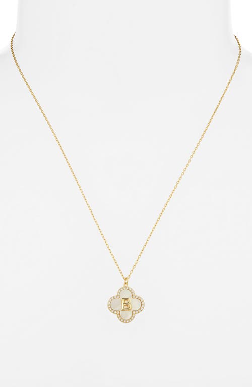 Argento Vivo Sterling Silver Clover Mother-of-pearl Initial Pendant Necklace In Gold